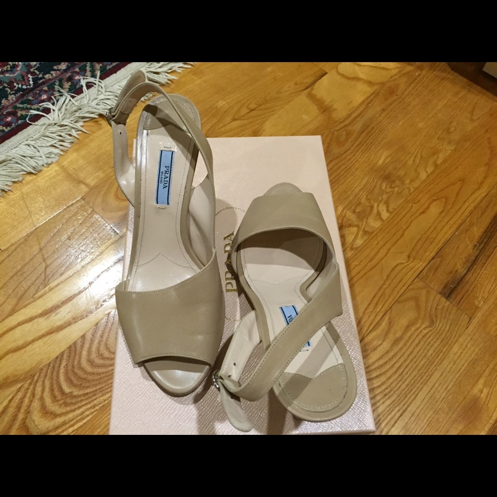 Authentic Prada Peep Toe Sandals In Original box. Worn once